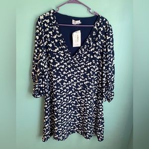 Tanya Taylor NWT Navy Dylan Dress with White Flowers-Plus Size